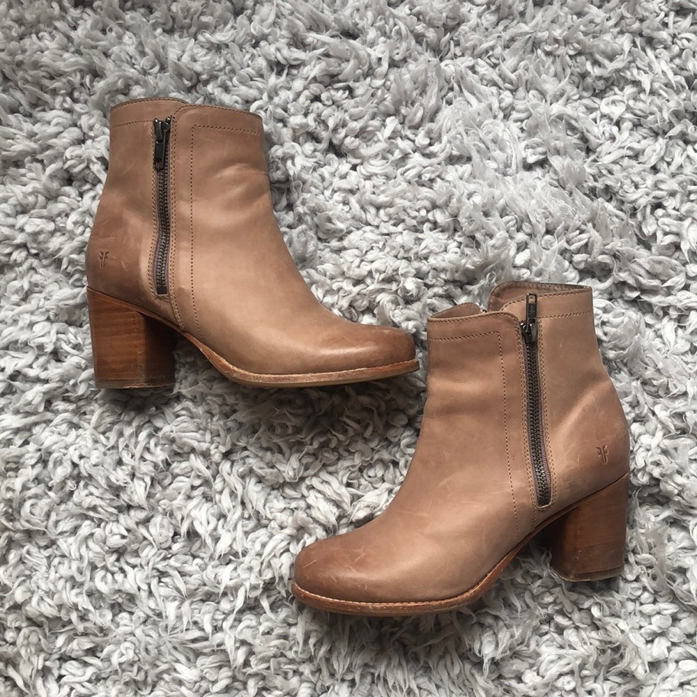 Frye Boots Addie Double Zip Booties in Dusty Rose - Picture 2 of 5